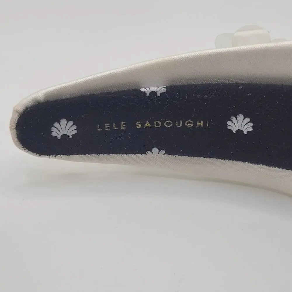 Lele Sadoughi Headband Brigitte Paillette Floral Crystal Wide Dove White NEW